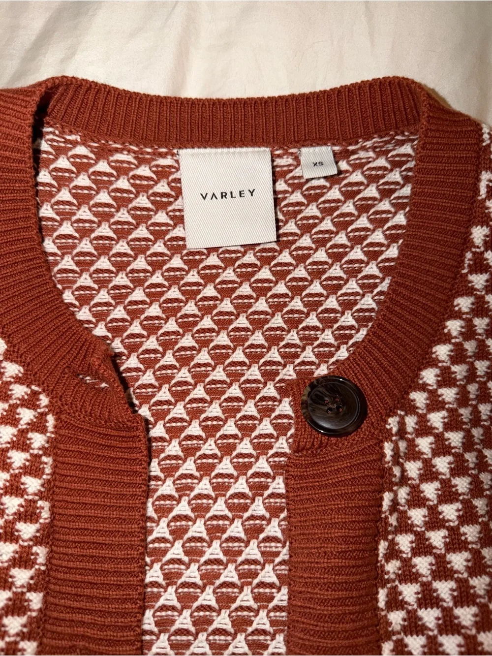Varley jenson stitch Rust & Cream Patterned Cardigan - Picture 2 of 2